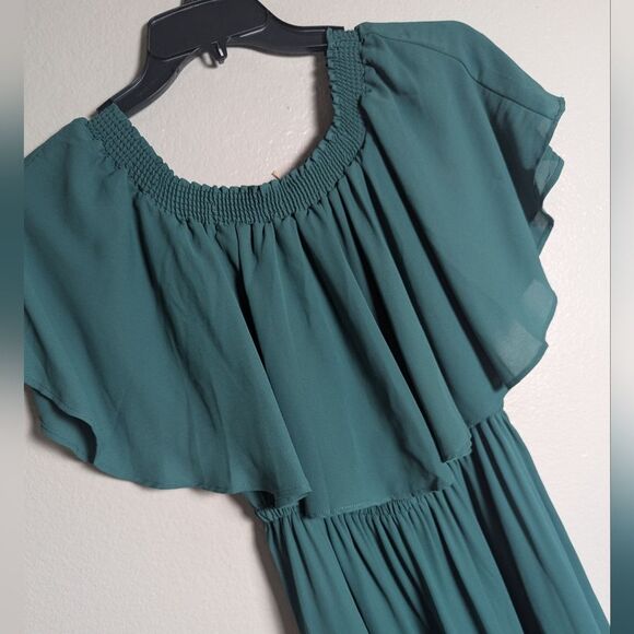 Show Me Your Mumu Hacienda Maxi Crisp Emerald Green Teal Off-Shoulder Dress L - Picture 5 of 6